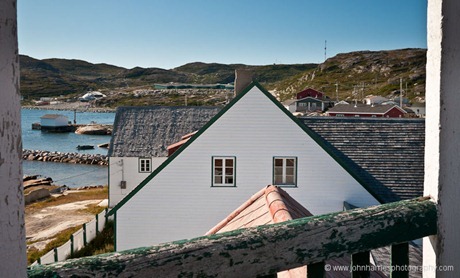 JHHGH1-1040701The view from the belfry of the restored Moravian mission building at the Inuit settlement of Hopedale JHHGH1-1040701