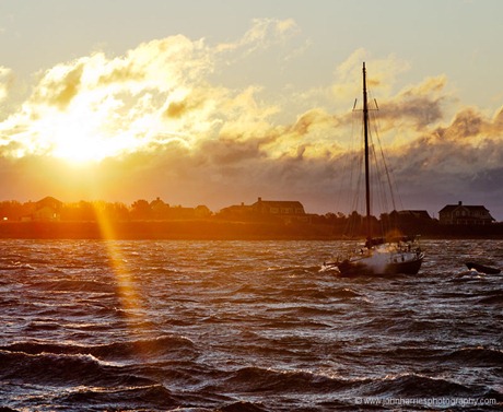 Anchored sailboat at sunrise in Great Salt Pond, Block Island JHH5II-13048