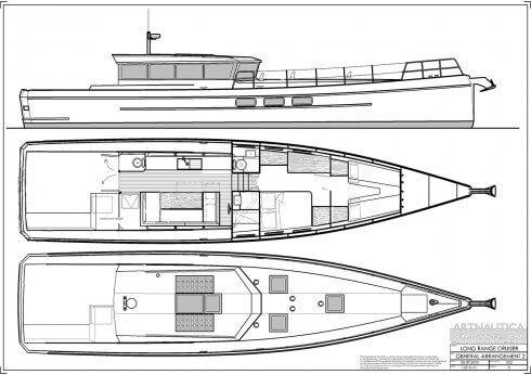 This is only one of the several layouts Dennis has drawn and is experimenting with, so please don't fixate on the details. I have only included it to show how much usable volume there is in the boat, particularly in this version with the extended cabin.