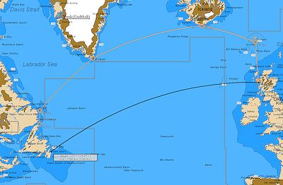 atlantic north sailing map route sailboat newfoundland iceland navigate scotland labrador crossing greenland showing direct via another