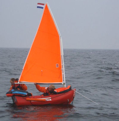 Portland Pudgy with anchor and sail
