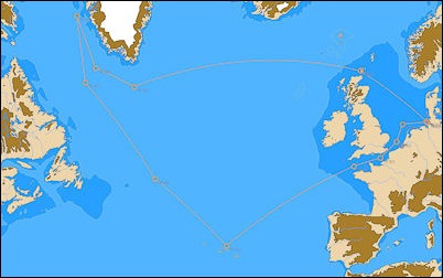 A map of the northern Atlantic Ocean and surrounding land