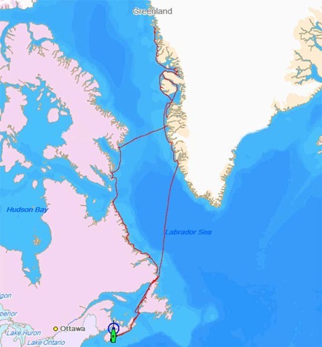 Map showing Morgan's Cloud's 2011 Arctic voyage