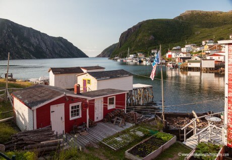 Looking over the outport village of Francois and out the fjord entrance
