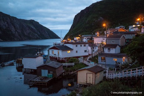 The outport village of Francois at dusk