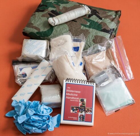 Hiking first aid kit contents The first aid and survival kit we were carrying when John fell.