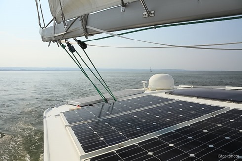 Solar Panels charging batteries aboard sail boat Solar Panels charging batteries aboard sail boat