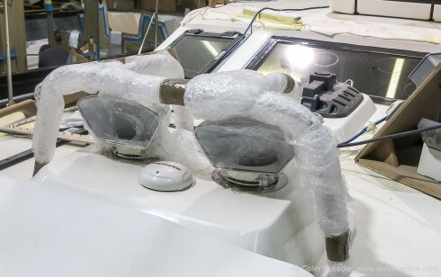 Substantial dorade box on the deck saloon 44 for good ventilation in the tropics.